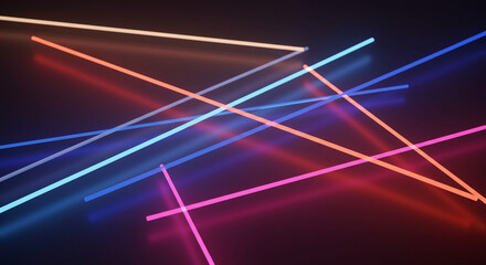 'Vibrant neon lines intersecting dynamically against a dark background, creating a futuristic and energetic visual composition'