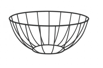 Empty metal wire fruit bowl on transparent background