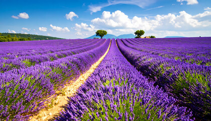 Naklejka premium Lavender field pathway scenic landscape