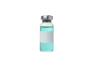 Turquoise liquid in glass vial ready, isolated on white, PNG