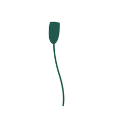 Flat vector illustration of single dark green bud on long stem, minimal botanical element for eco, garden, and decorative designs.