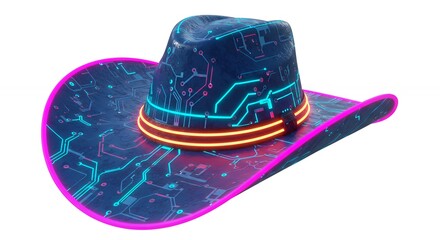 Glowing neon circuit cowboy hat