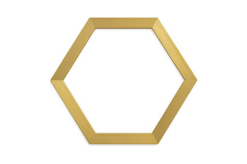 Realistic gold hexagon frame on transparent background