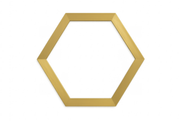 Realistic gold hexagon frame on transparent background