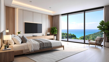Luxury ocean view bedroom interior
