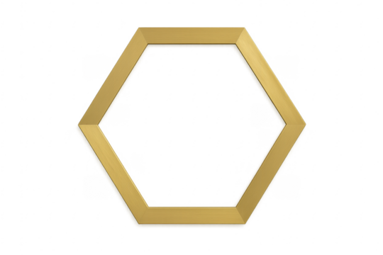 Realistic gold hexagon frame on transparent background - Powered by Adobe