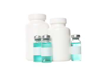 Medication containers on neutral background, isolated on white, PNG