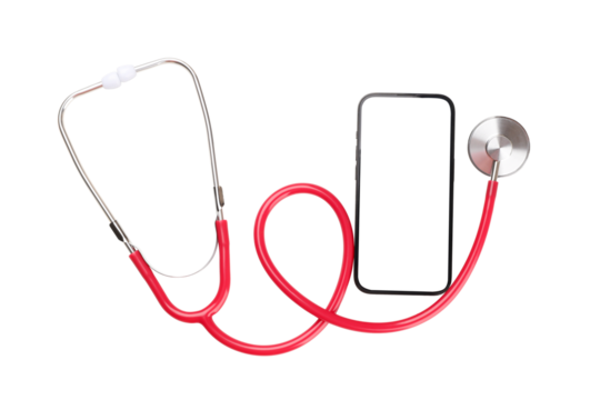 Stethoscope and smartphone: tech in healthcare, isolated on white, PNG