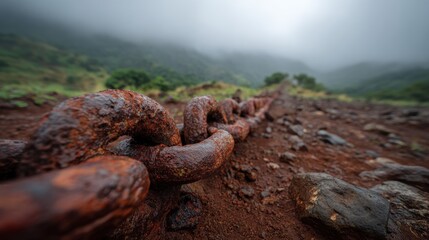 Rusty chain on a mountain path