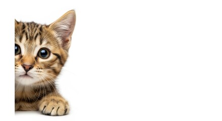 Fototapeta premium Adorable kitten close up portrait against white background