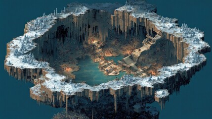 Floating island with a town inside