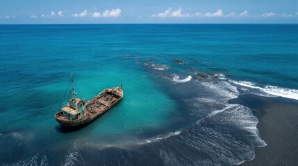 Sunken ship in turquoise water