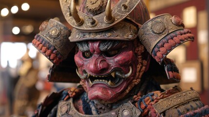 Close-up of a Samurai helmet and mask