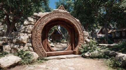 Wooden archway in a village