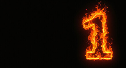 Fiery Number One: Burning Digit Illustration on Black Background for Graphic Design and Creative Projects