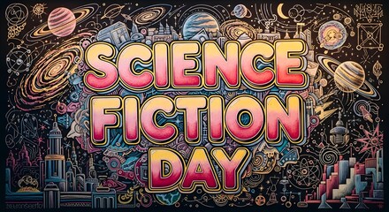 Celebrate science fiction day with a cosmic cityscape and planets