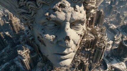 Ruined city, weathered face