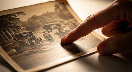 Vintage Photo Inspection Finger on Old Street Scene