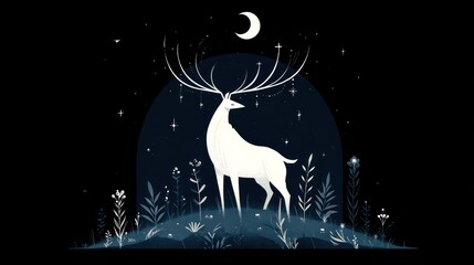 White stag in a starry night