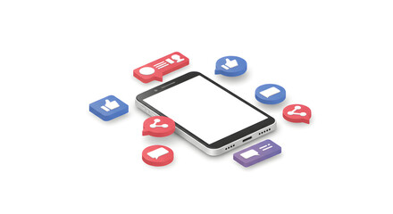 Modern Smartphone with Social Media Icons, Likes, Shares, and Notifications Floating Around in a Connected Digital World