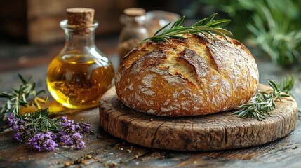 Freshly baked artisan bread with rosemary