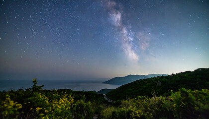Starry night over hillside
