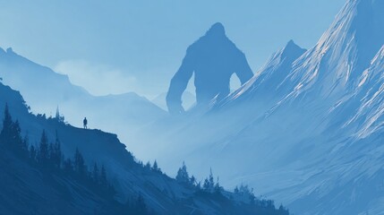 Majestic giant in a misty mountain pass