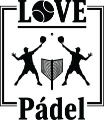 A black and white graphic emblem for the sport of padel, featuring two players in silhouette.