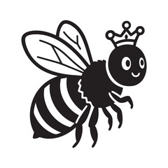 A black and white vector art of a cute Queen honey bee silhouette vector design. 