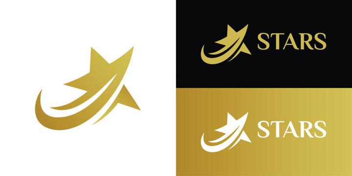 Rising Stars Logo Design With Elegant Golden Flying Swoosh Star Graphic Concept for Luxury, Entertainment, and Award Branding symbol