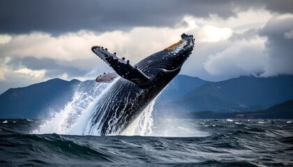Fototapeta premium Humpback whale leaping dramatic action