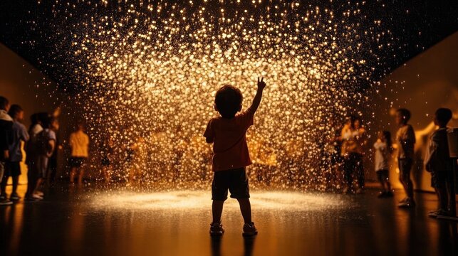 Child mesmerized by dazzling light installation - Powered by Adobe