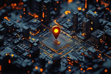 Urban digital map pin,  city circuitry