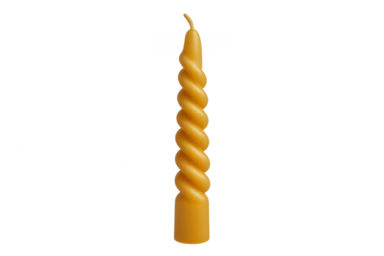 Twisted yellow candle standing on transparent background