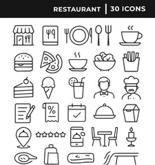 Set of restaurant icon collection line art vector illustration