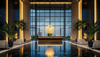 Modern hotel lobby with city view (3)