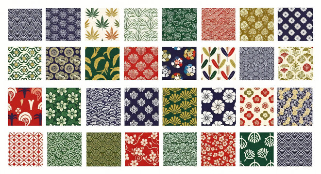 Japanese Traditional Patterns and Motifs A Collection of Seamless Geometric and Floral Designs