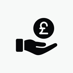 pound coin payment icon with hand 