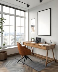 Fototapeta premium Modern home office with large window and natural light