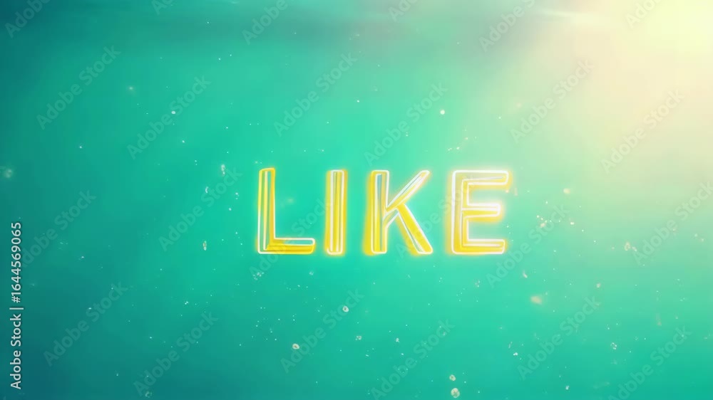 Aufkleber digital animation featuring the word 'like' illuminated with a warm glow amidst a tranquil aqua back