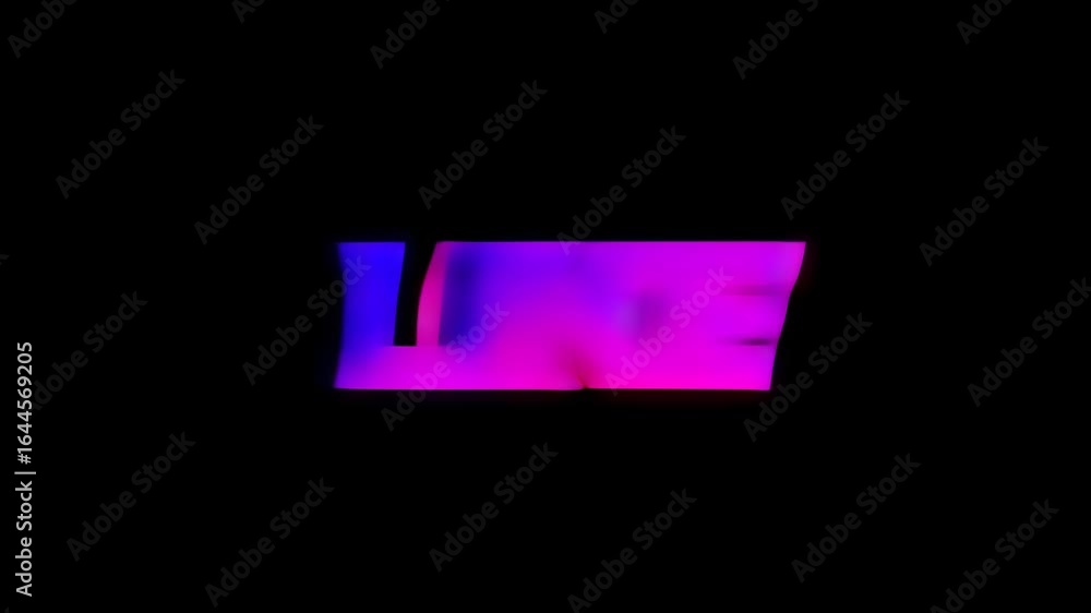 Poster dynamic neon visual with the word 'like' highlighted in vivid pink and purple colors against a black
