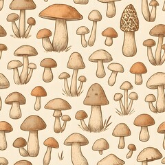 Hand‑drawn vintage mushroom seamless pattern
