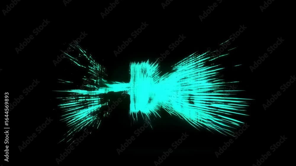 Poster abstract turquoise glowing word 'like' emerging from darkness with digital glitch effects, creating 