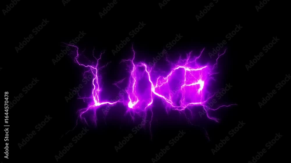 Poster purple electric text spelling 'like' on a black background with a dynamic visual effect