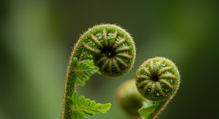Close-up of Unfurling Fern Fronds Green Nature Detail.