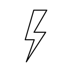 simple lightning bolt, depicted with a thin outline. this minimalist icon represents electricity, power, energy, speed, and storms