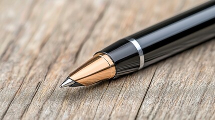 Detailed Black and Silver Pen on a Textured Wooden Background in a Macro Close Up