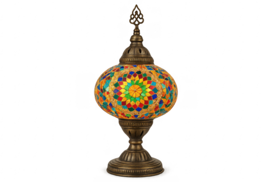 Bright turkish mosaic lamp shining on transparent background