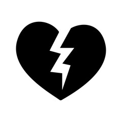black and white vector illustration of a heart broken in two by a jagged white line. the minimalist