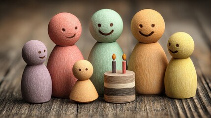 A 3D geometry figure of a family celebrating a birthday